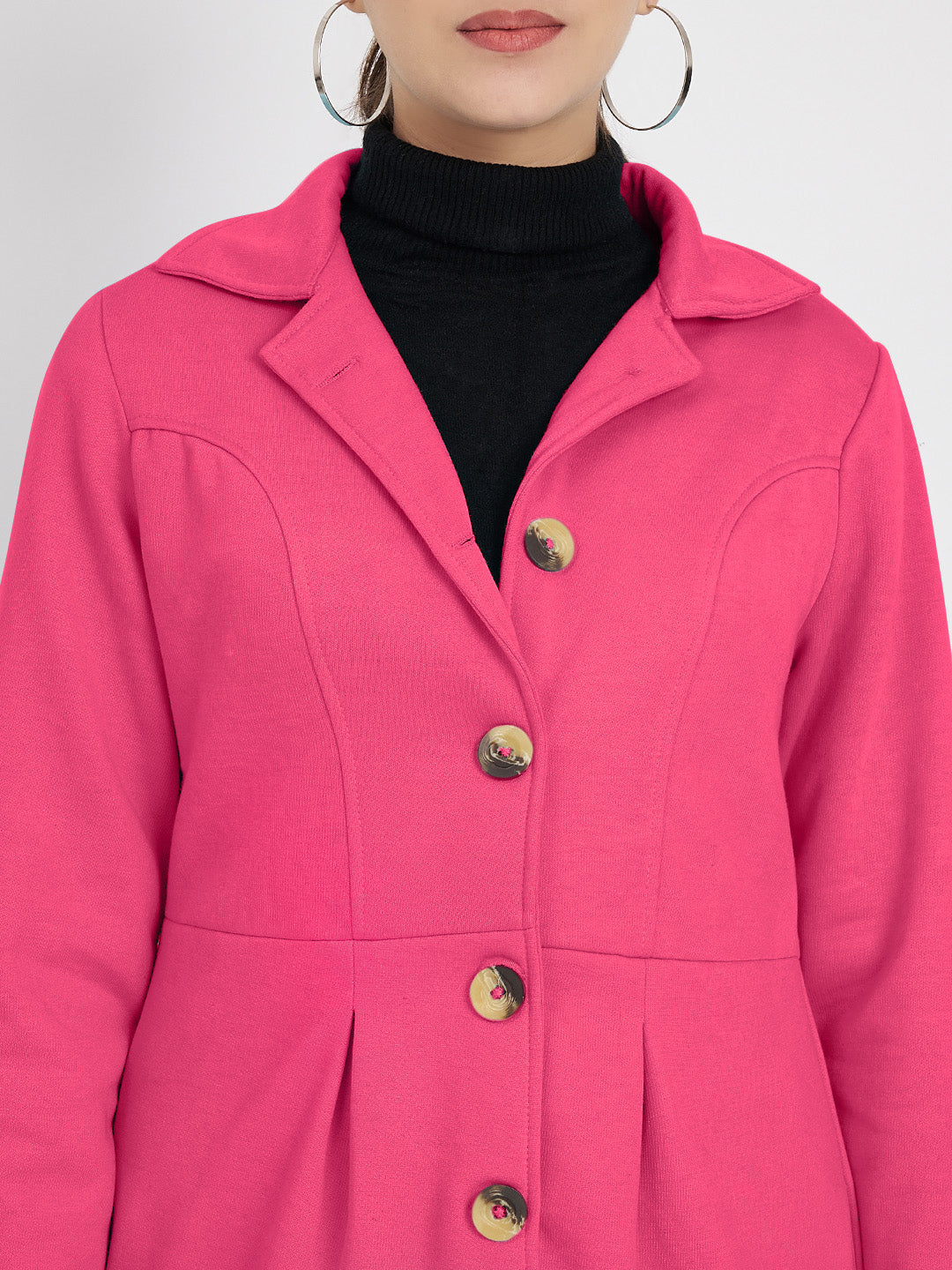 Notched Collar Hip Length Fleece Overcoat