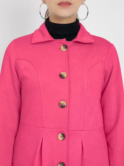 Notched Collar Hip Length Fleece Overcoat