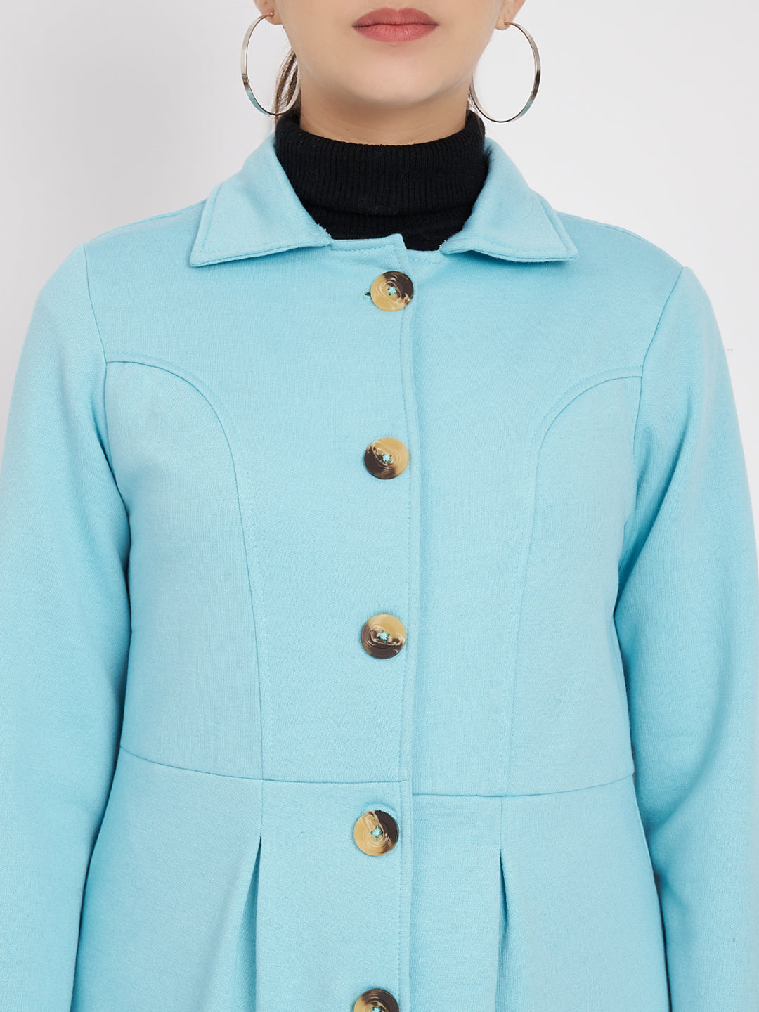 Notched Collar Hip Length Fleece Overcoat