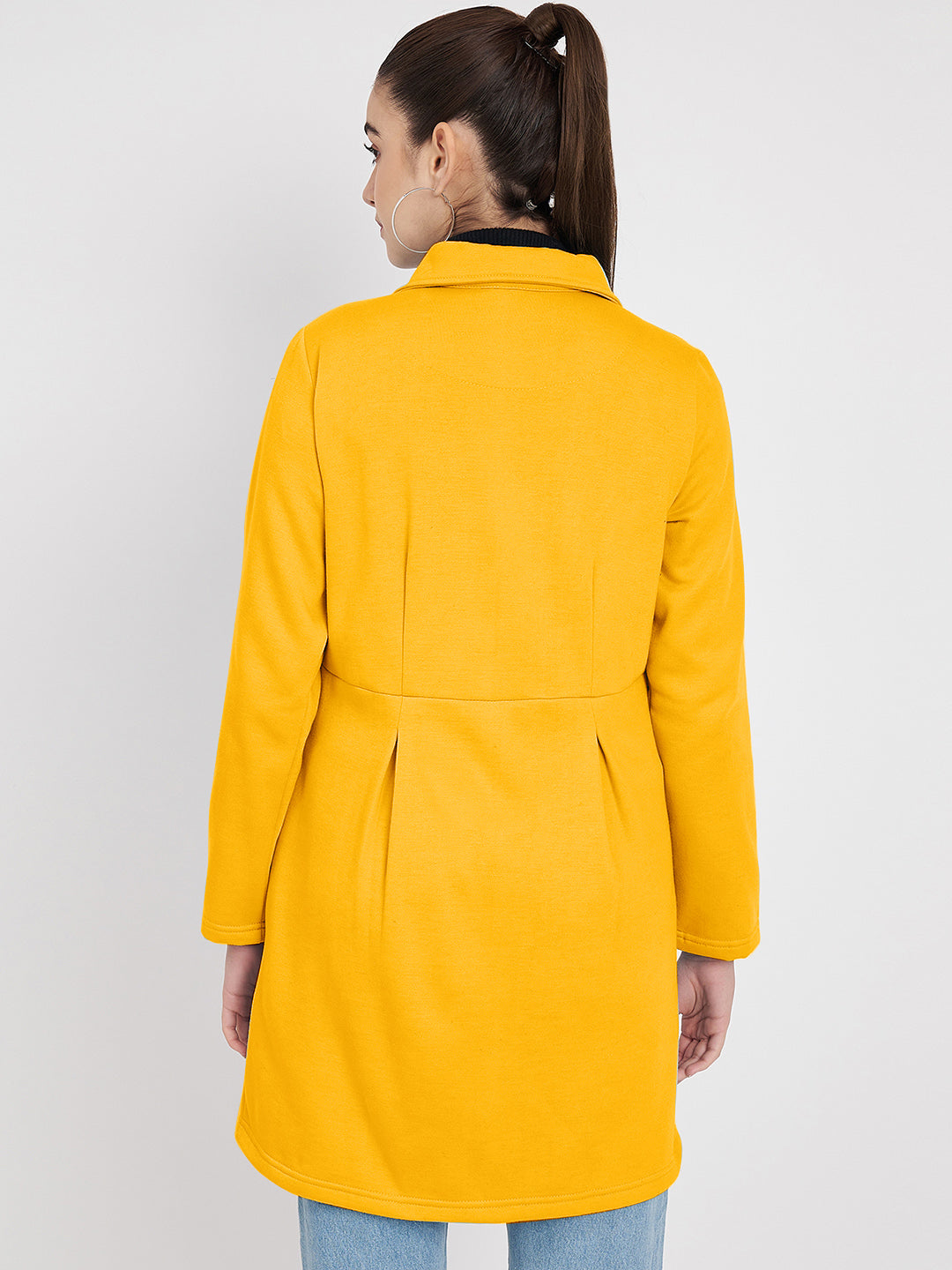 Notched Collar Hip Length Fleece Overcoat