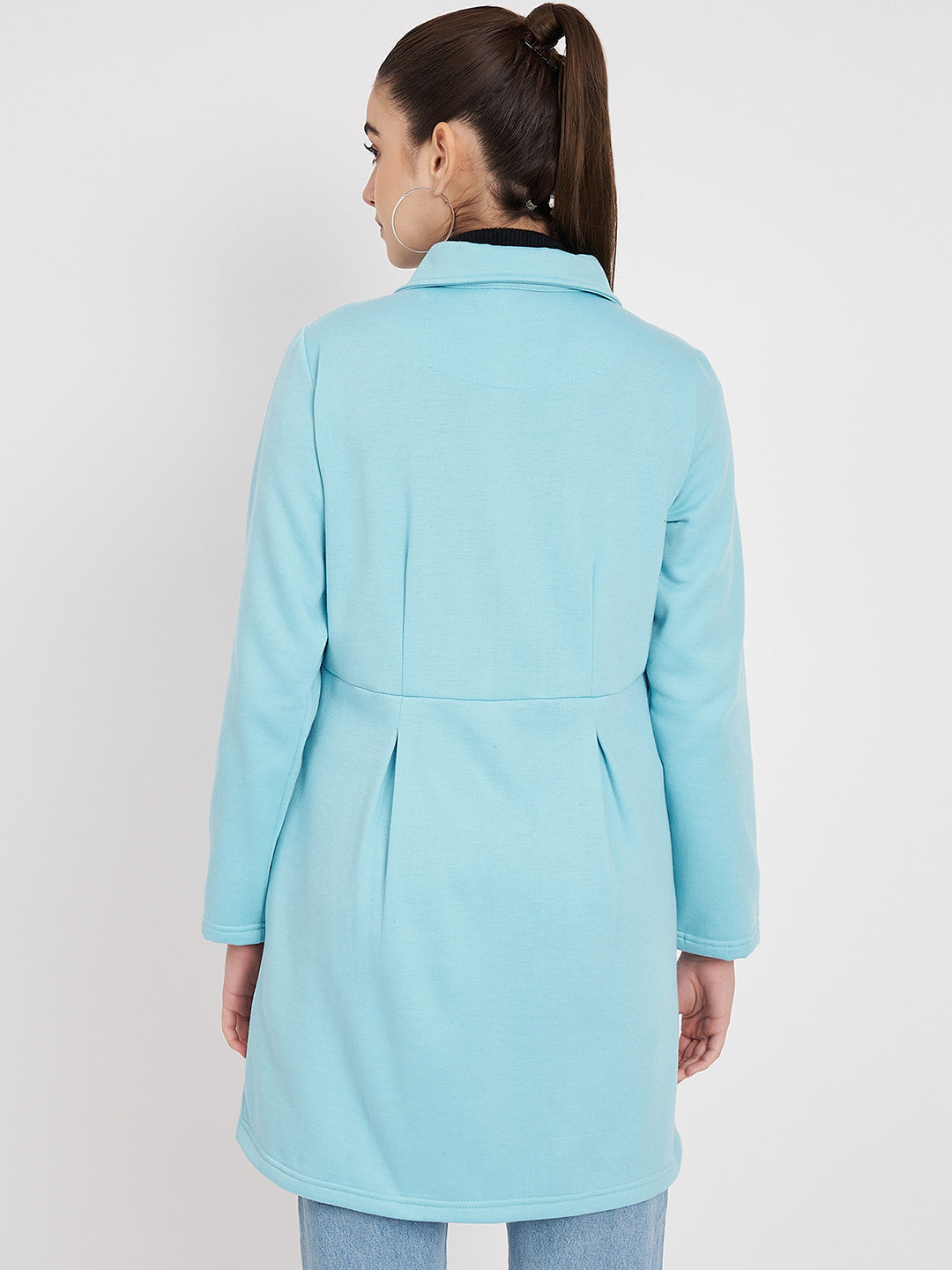 Notched Collar Hip Length Fleece Overcoat