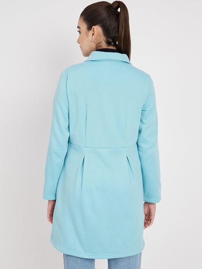 Notched Collar Hip Length Fleece Overcoat