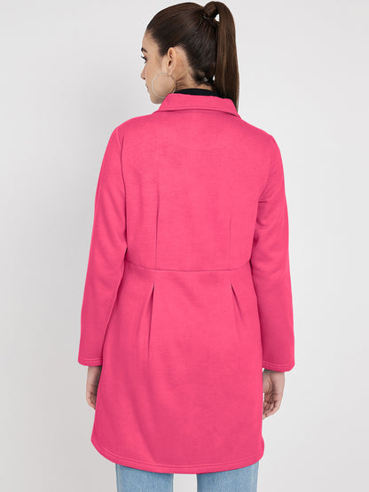 Notched Collar Hip Length Fleece Overcoat
