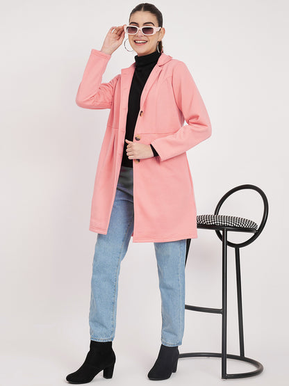 Notched Collar Hip Length Fleece Overcoat
