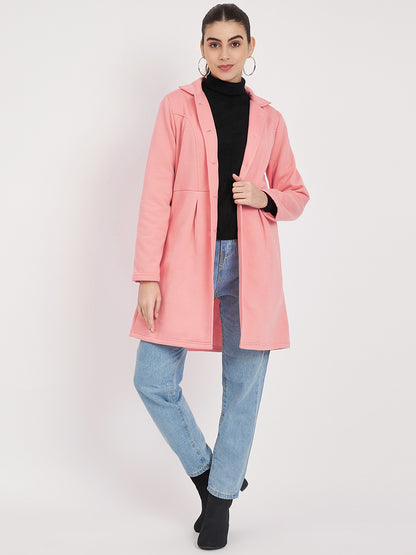Notched Collar Hip Length Fleece Overcoat