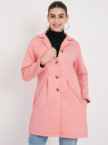 Notched Collar Hip Length Fleece Overcoat