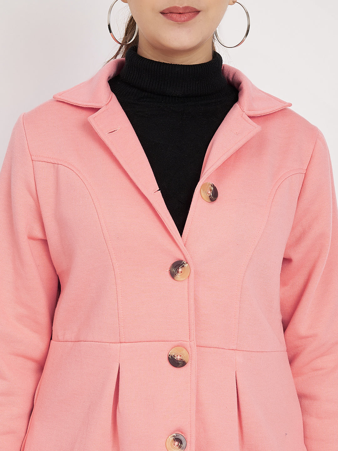 Notched Collar Hip Length Fleece Overcoat