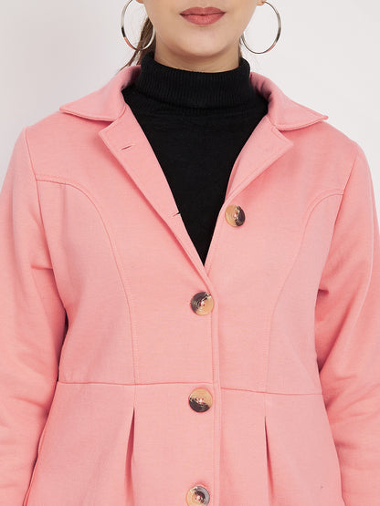 Notched Collar Hip Length Fleece Overcoat
