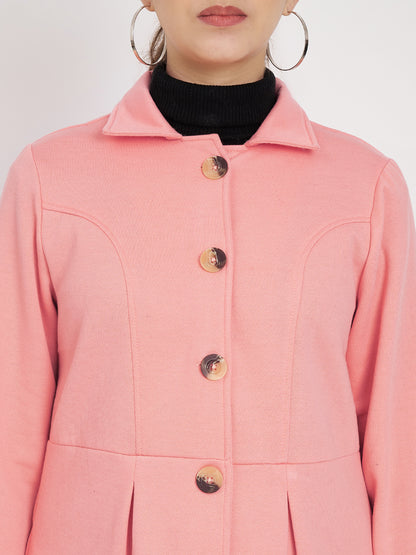 Notched Collar Hip Length Fleece Overcoat