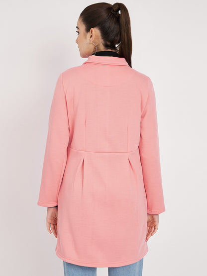 Notched Collar Hip Length Fleece Overcoat