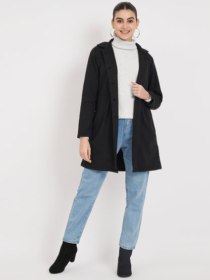 Notched Collar Hip Length Fleece Overcoat