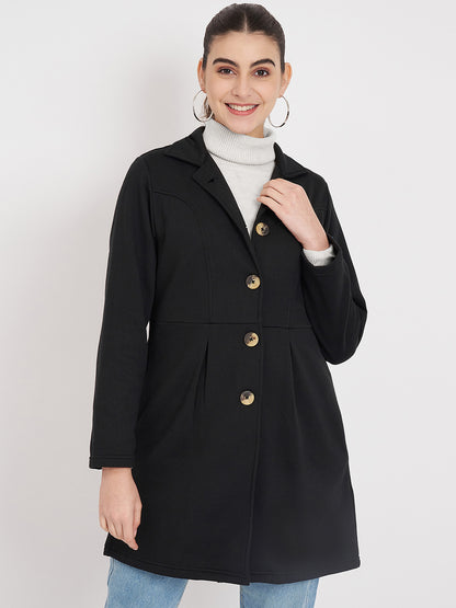 Notched Collar Hip Length Fleece Overcoat