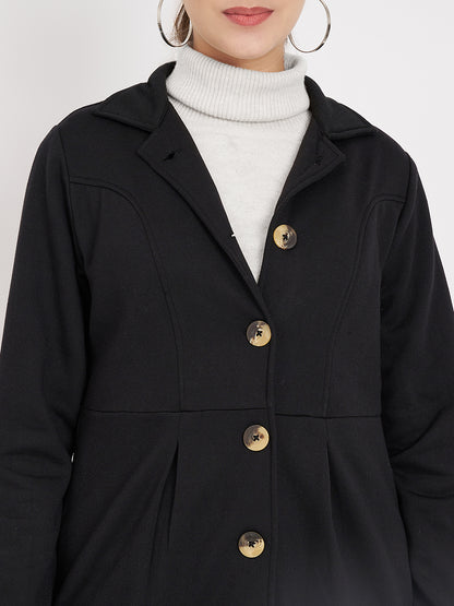 Notched Collar Hip Length Fleece Overcoat
