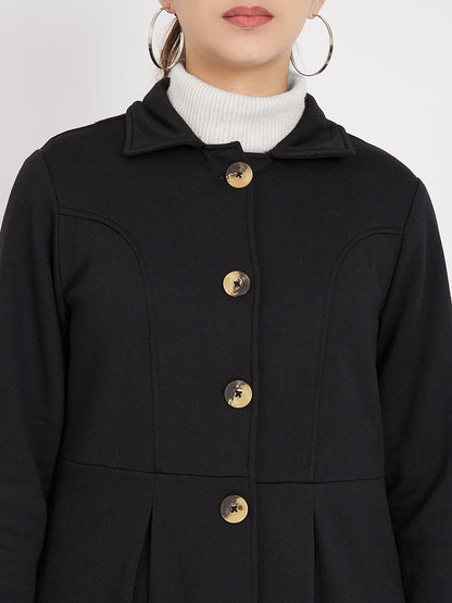 Notched Collar Hip Length Fleece Overcoat