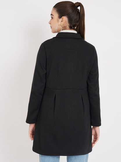 Notched Collar Hip Length Fleece Overcoat