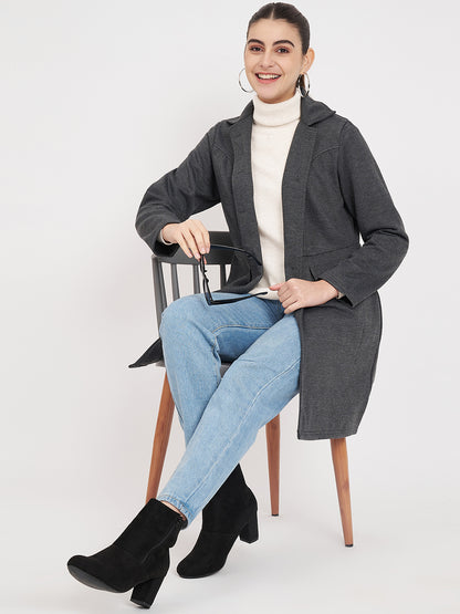 Notched Collar Hip Length Fleece Overcoat