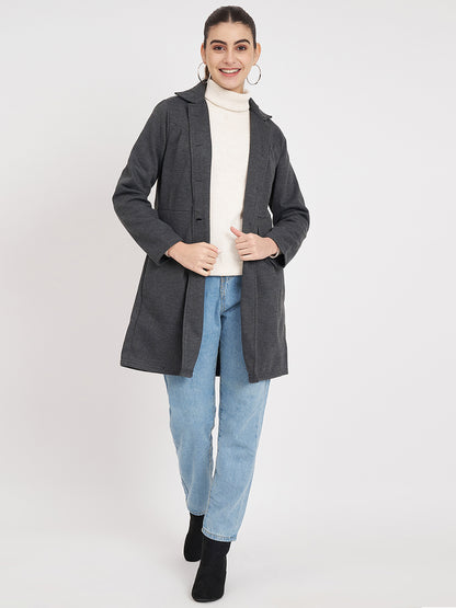 Notched Collar Hip Length Fleece Overcoat