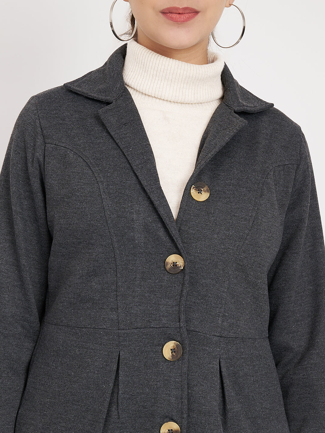 Notched Collar Hip Length Fleece Overcoat