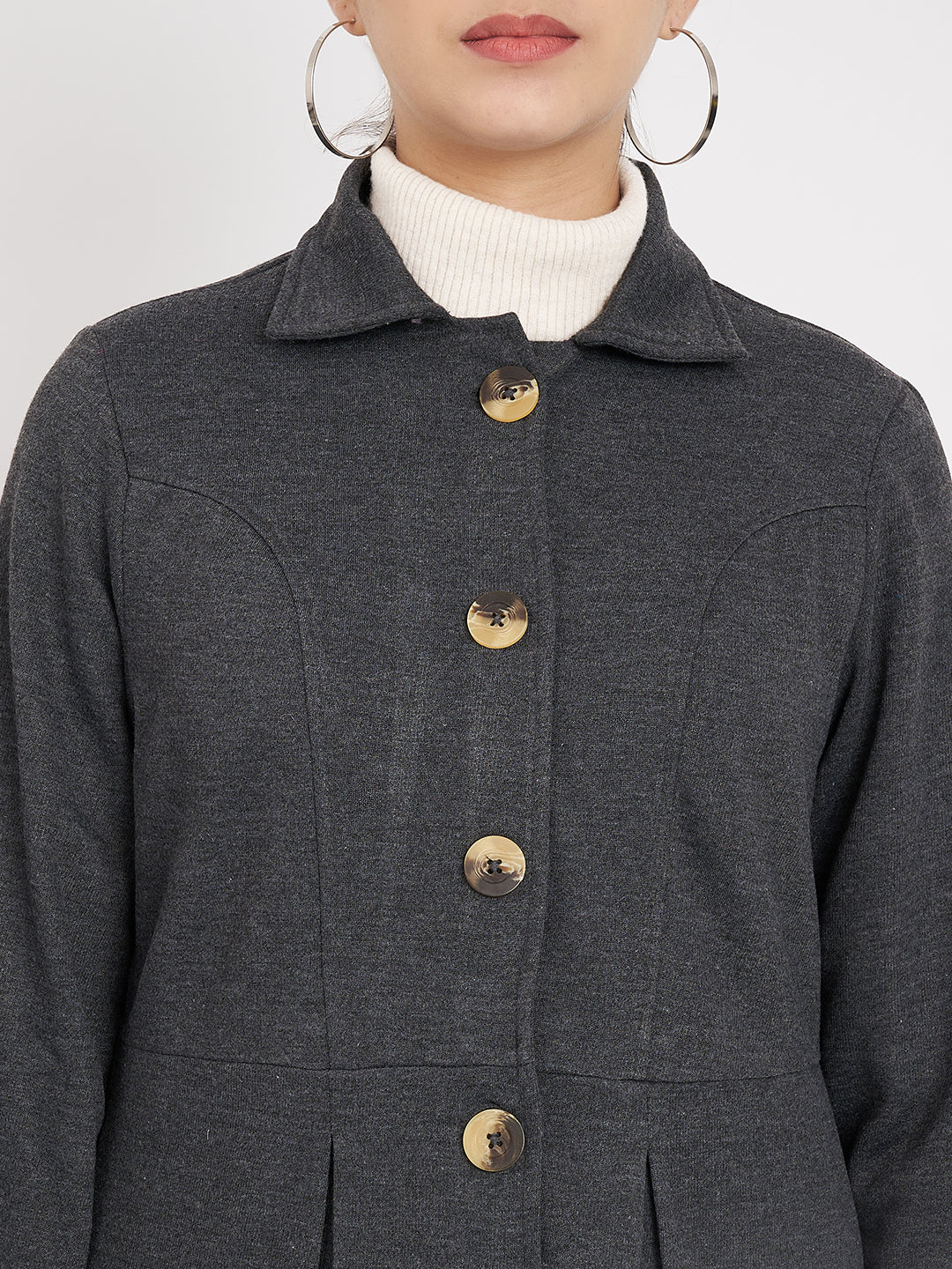 Notched Collar Hip Length Fleece Overcoat