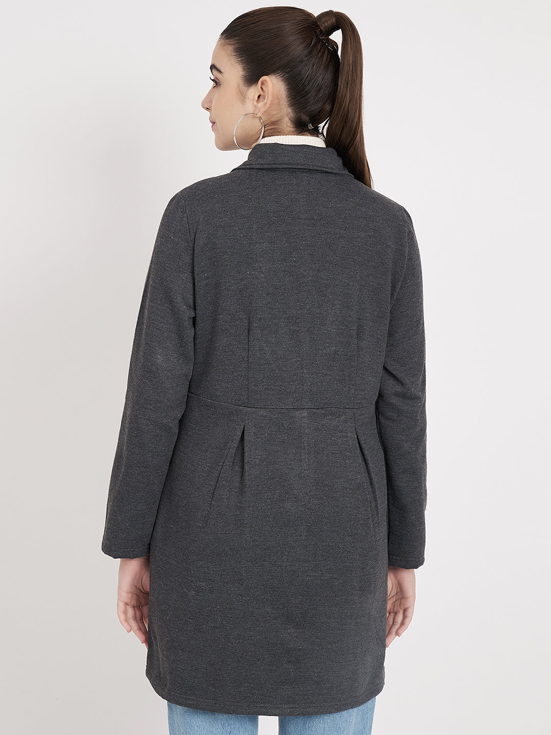 Notched Collar Hip Length Fleece Overcoat