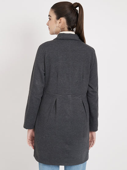 Notched Collar Hip Length Fleece Overcoat