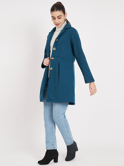Notched Collar Hip Length Fleece Overcoat