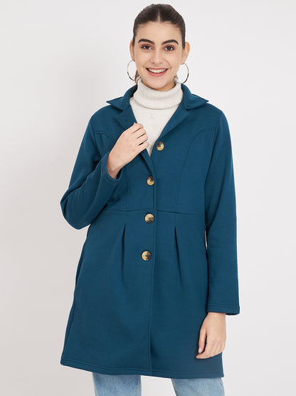Notched Collar Hip Length Fleece Overcoat