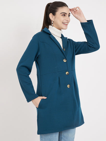Notched Collar Hip Length Fleece Overcoat