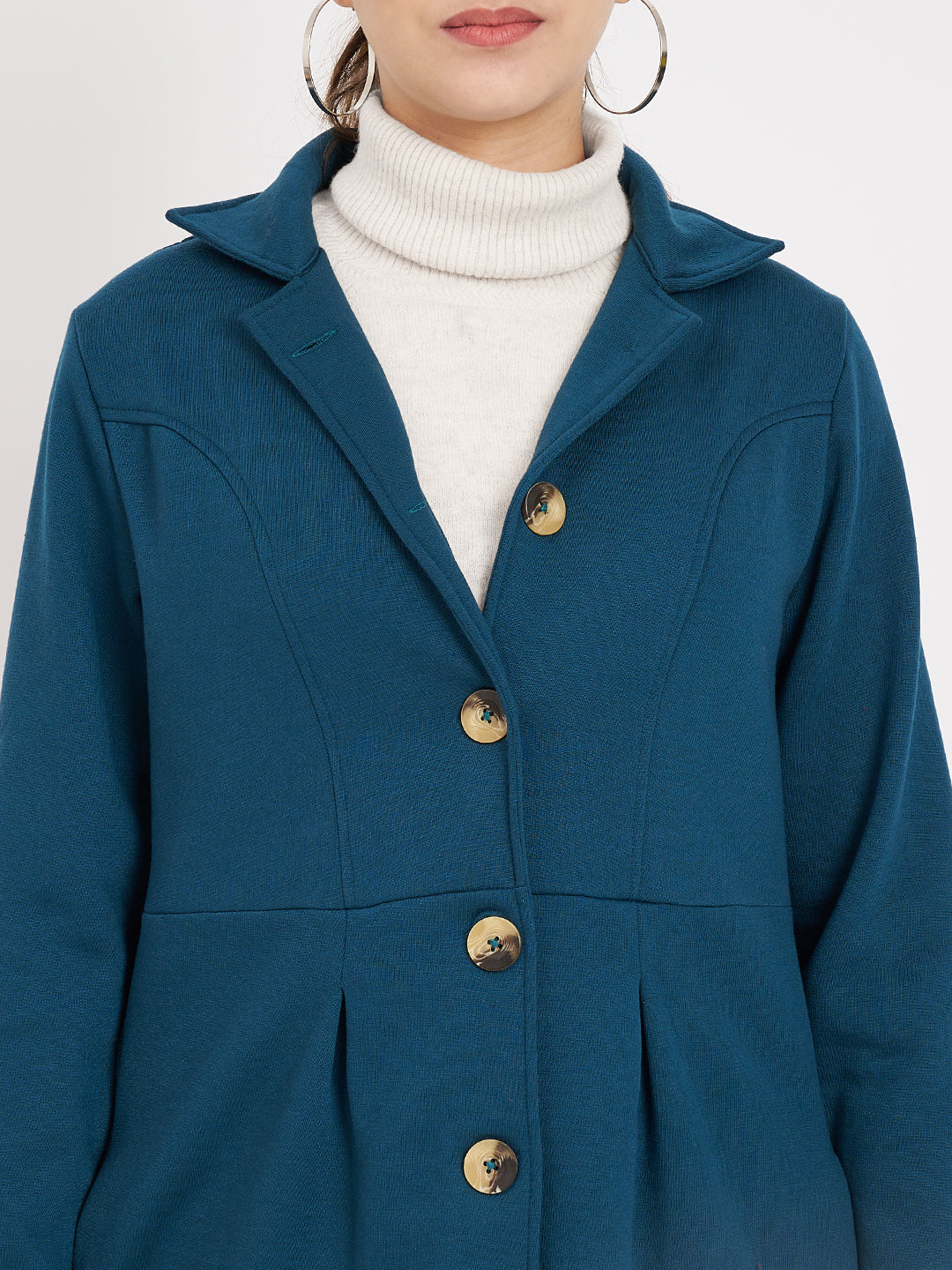 Notched Collar Hip Length Fleece Overcoat