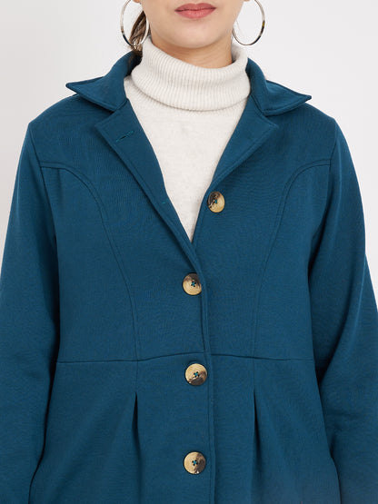 Notched Collar Hip Length Fleece Overcoat