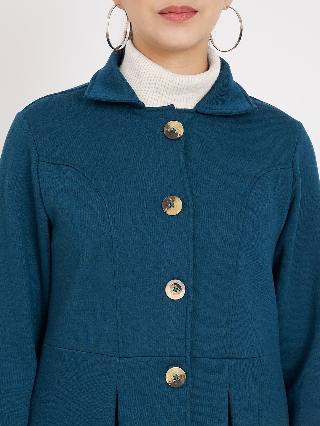 Notched Collar Hip Length Fleece Overcoat