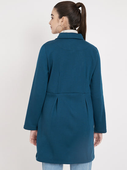 Notched Collar Hip Length Fleece Overcoat
