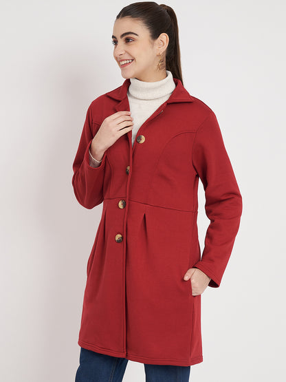 Notched Collar Hip Length Fleece Overcoat