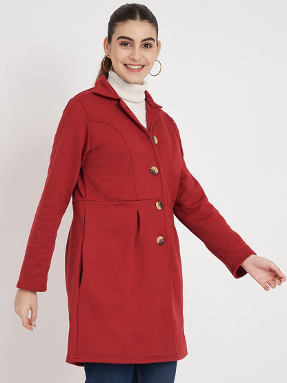 Notched Collar Hip Length Fleece Overcoat