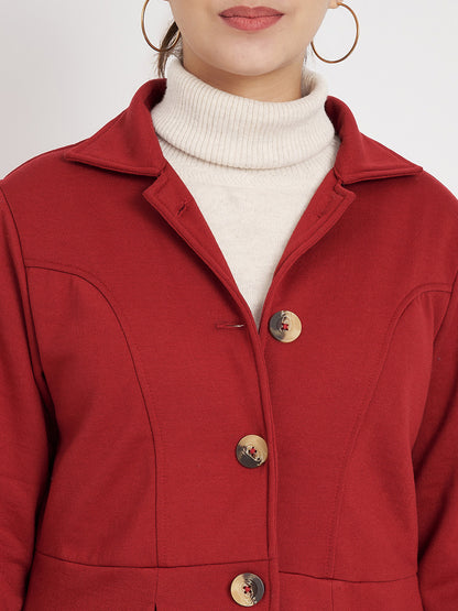 Notched Collar Hip Length Fleece Overcoat