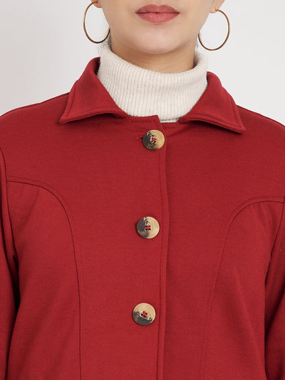 Notched Collar Hip Length Fleece Overcoat