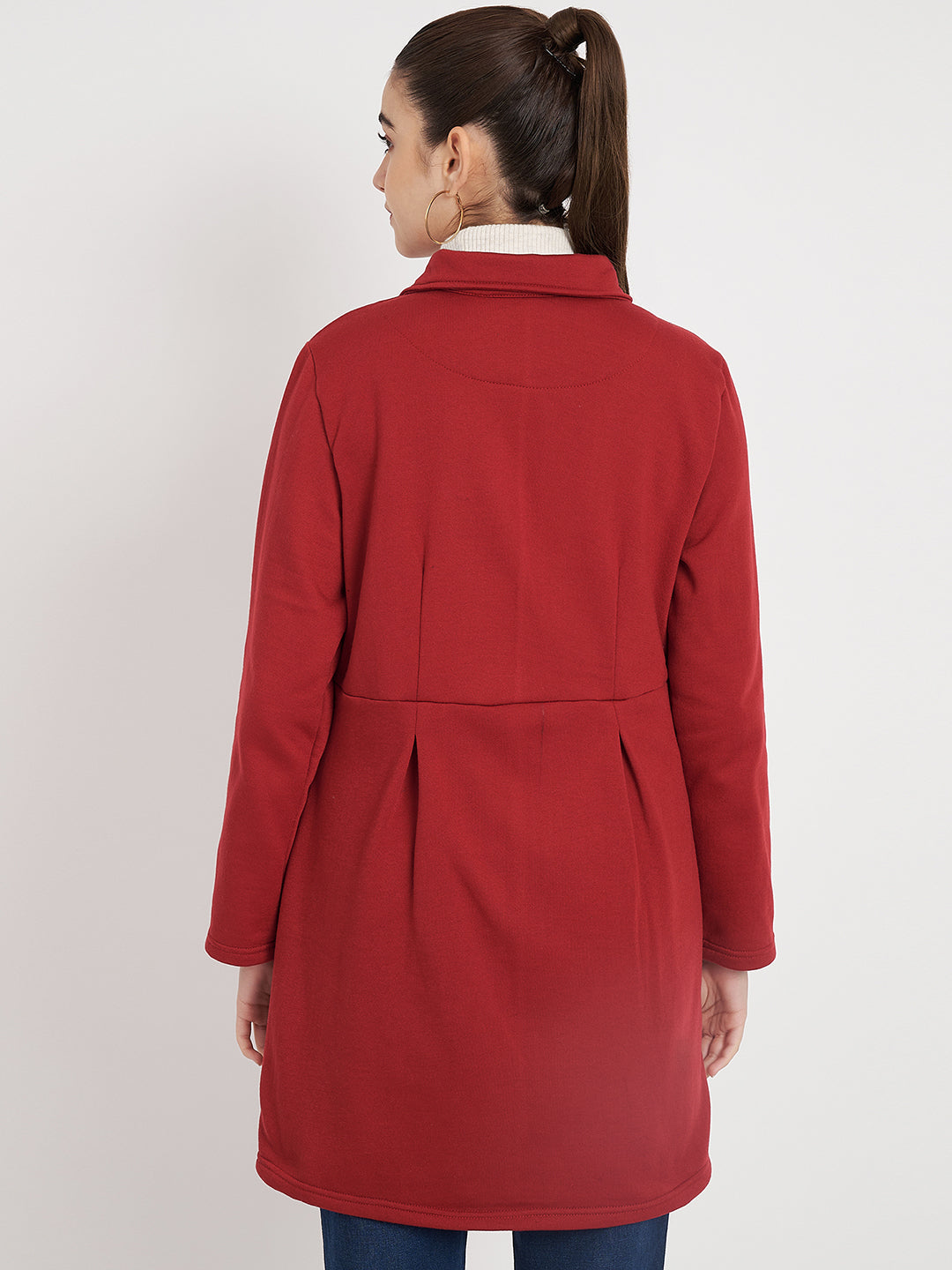 Notched Collar Hip Length Fleece Overcoat