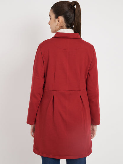 Notched Collar Hip Length Fleece Overcoat
