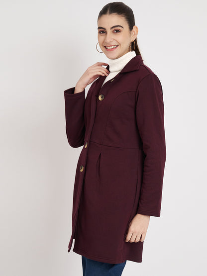 Notched Collar Hip Length Fleece Overcoat