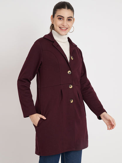 Notched Collar Hip Length Fleece Overcoat