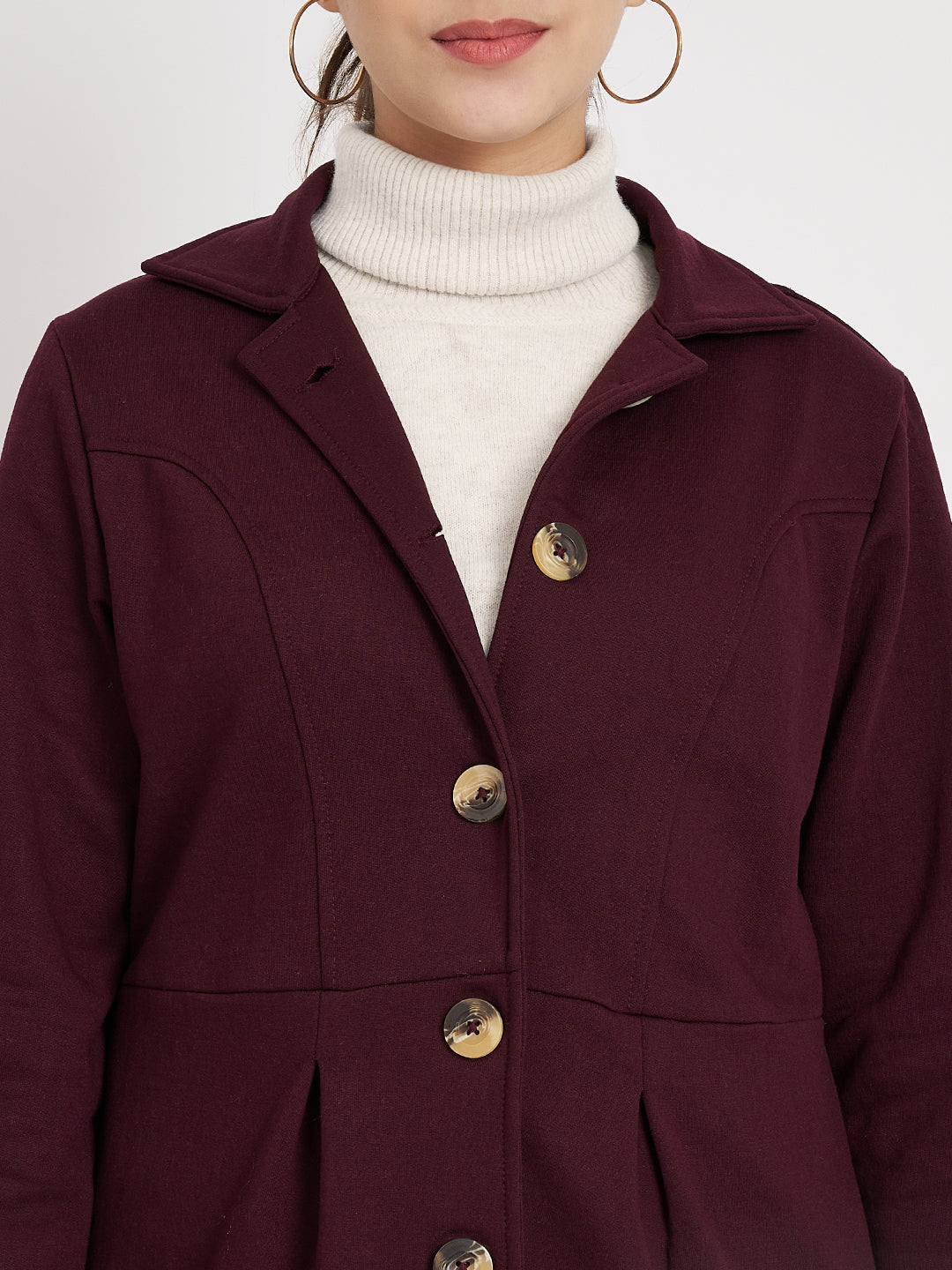 Notched Collar Hip Length Fleece Overcoat