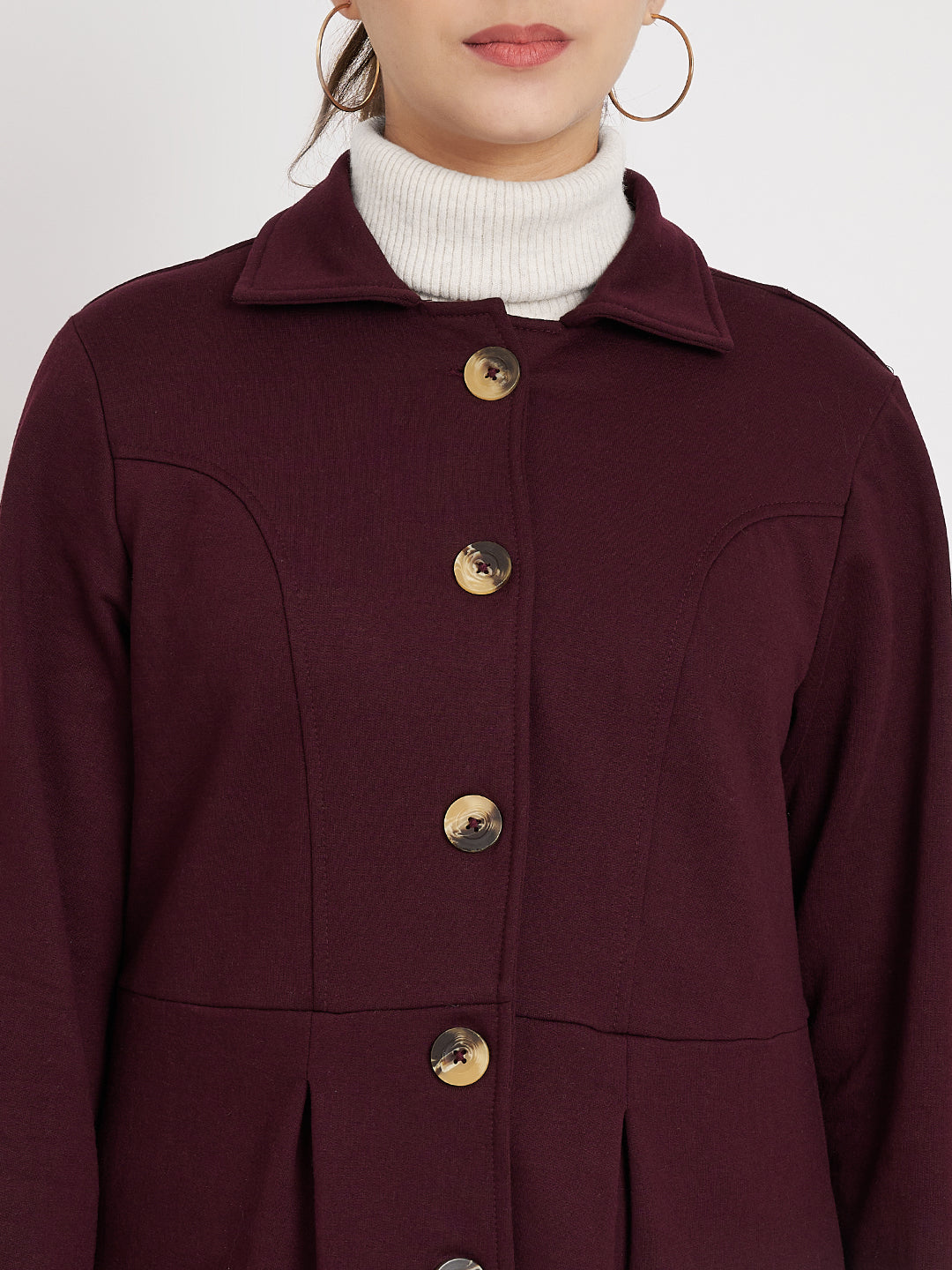 Notched Collar Hip Length Fleece Overcoat