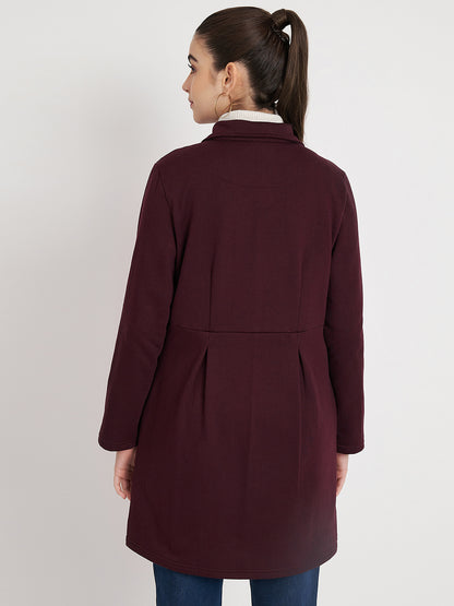 Notched Collar Hip Length Fleece Overcoat
