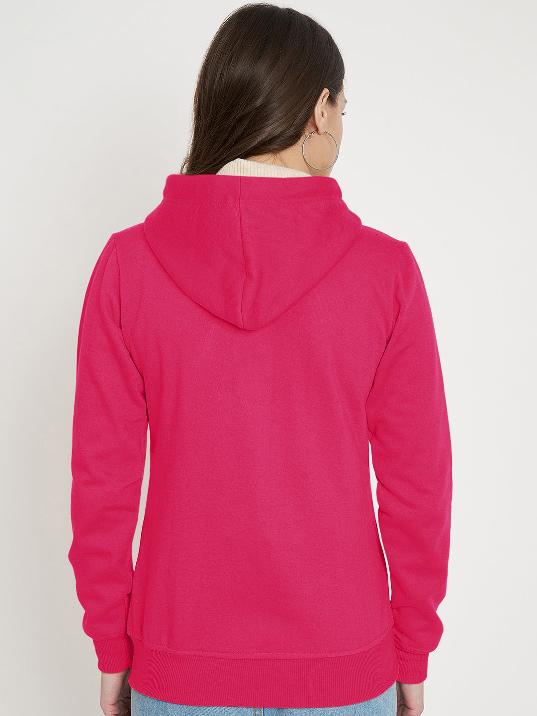Solid Fleece-Lined Zip-Closure Hooded Sweatshirt with Pockets