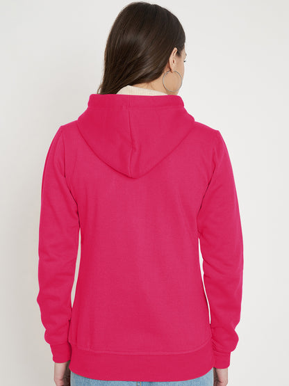 Solid Fleece-Lined Zip-Closure Hooded Sweatshirt with Pockets