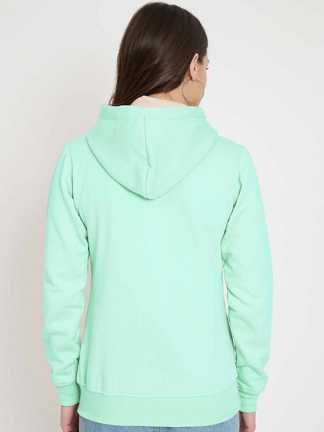 Solid Fleece-Lined Zip-Closure Hooded Sweatshirt with Pockets