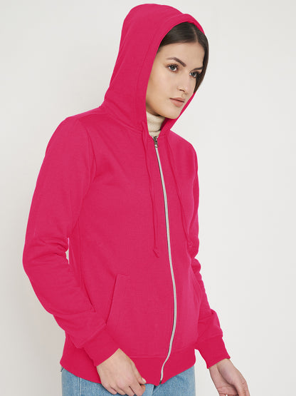 Solid Fleece-Lined Zip-Closure Hooded Sweatshirt with Pockets