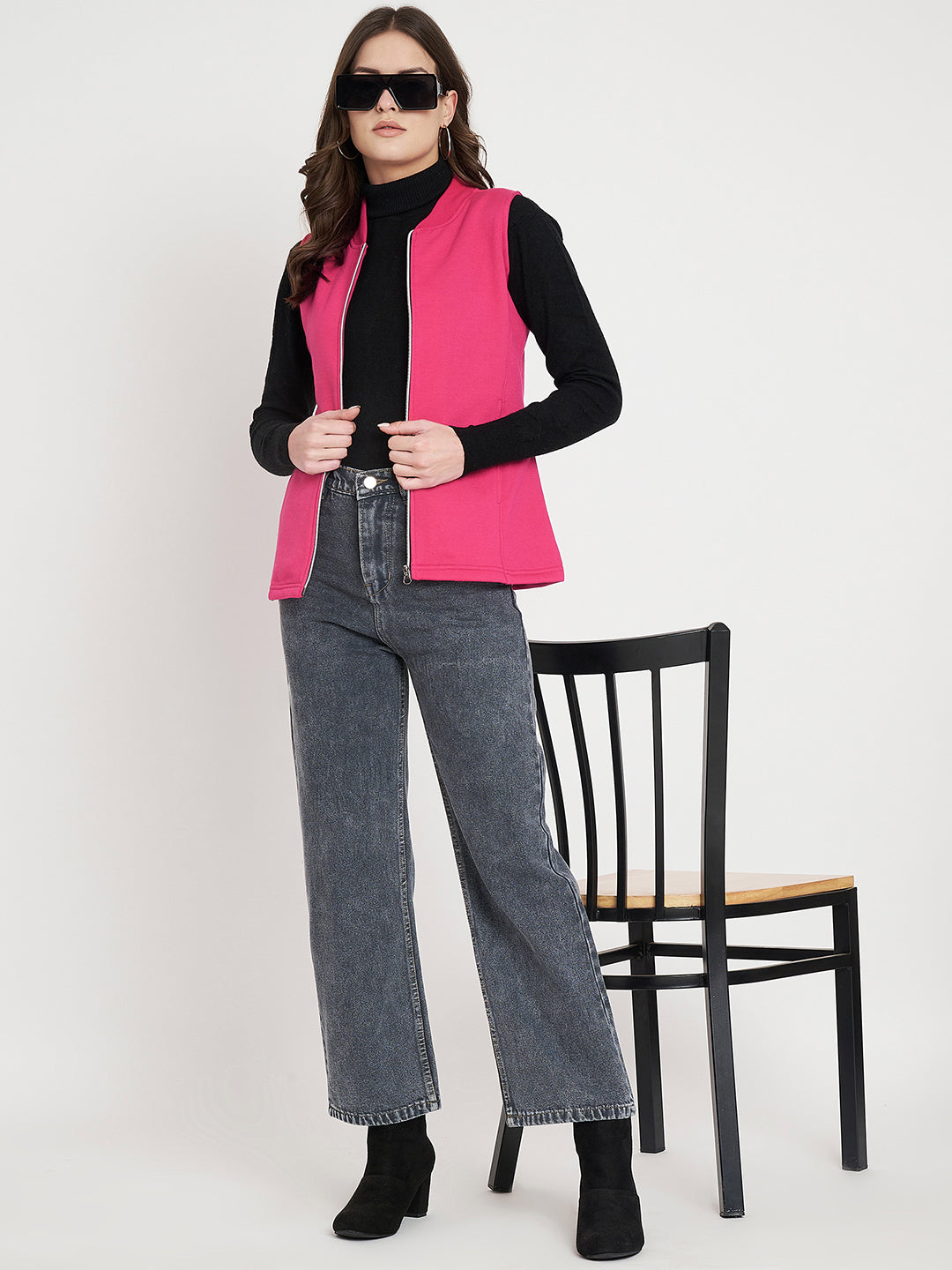 Henley Collar Sleeveless Fleece Zip Detail Tailored Jacket