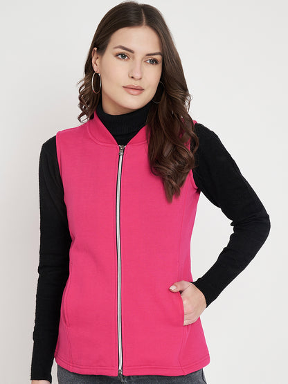 Henley Collar Sleeveless Fleece Zip Detail Tailored Jacket