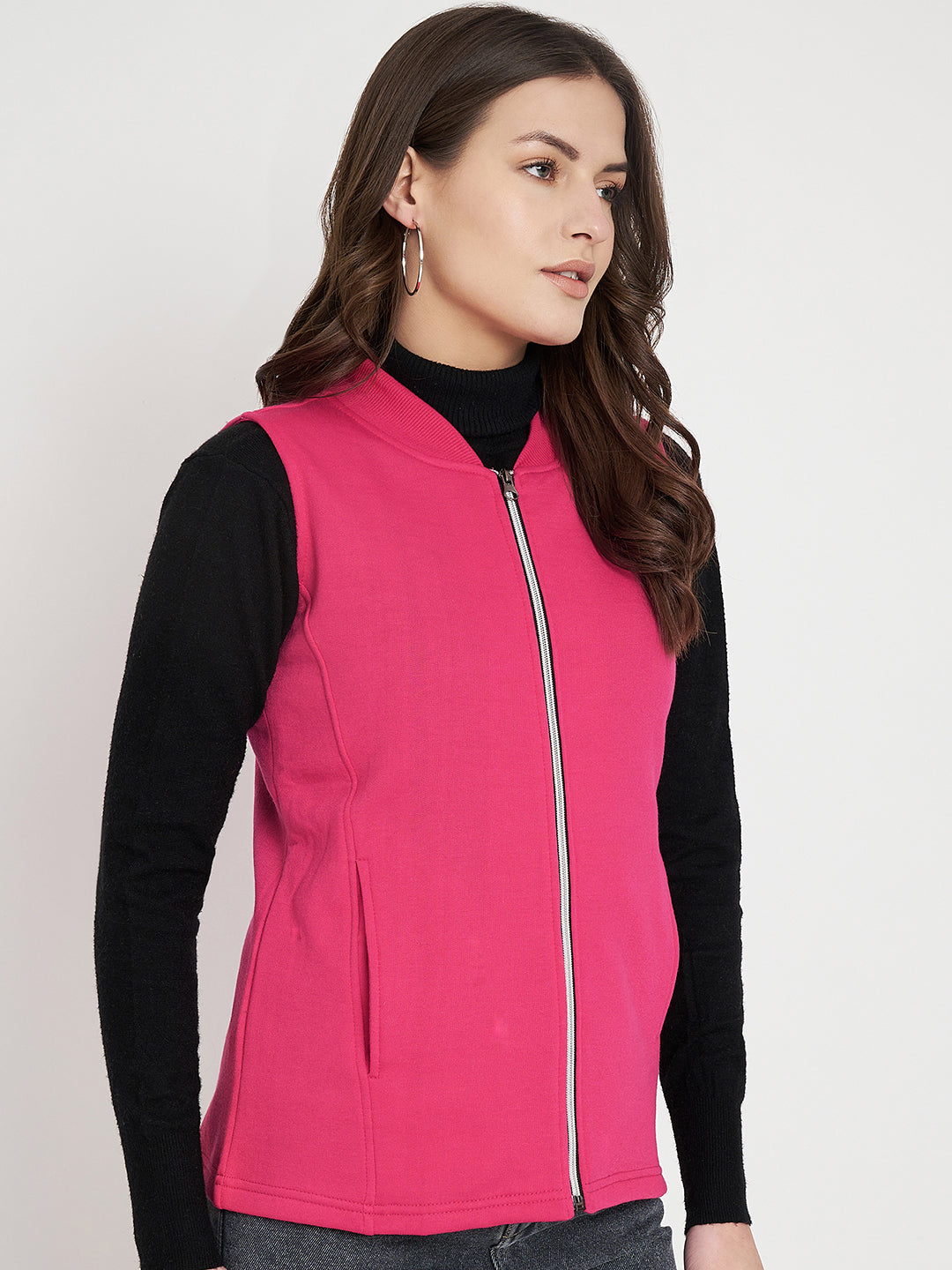 Henley Collar Sleeveless Fleece Zip Detail Tailored Jacket